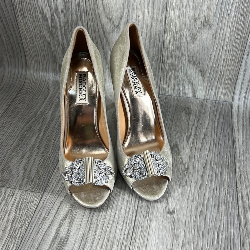 Badgley Mischka DAVIDA leather DECO wedding bridal open pump shoe…